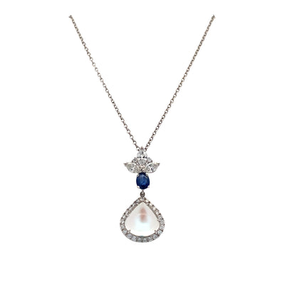 Moonstone, Sapphire and Diamond Pendant in White Gold by B&C