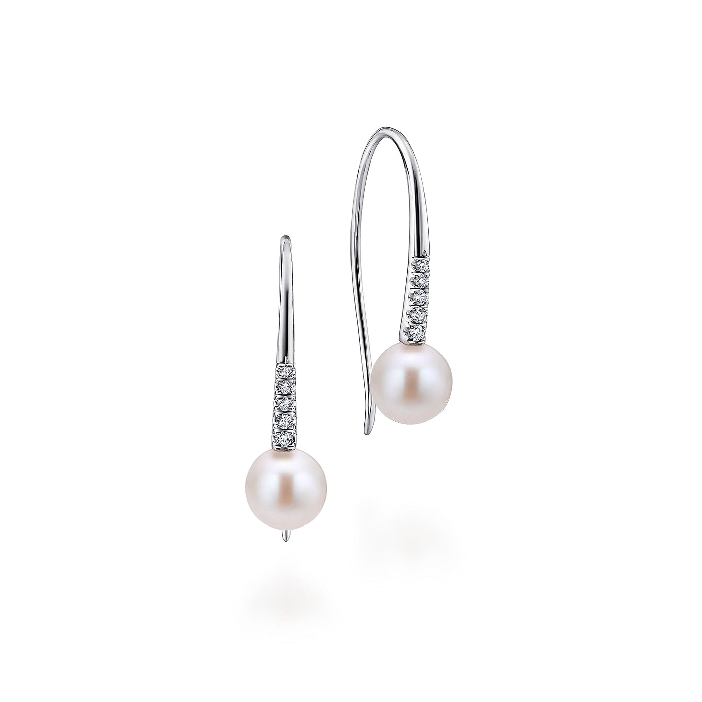 Pearl and DIamond Drop Earrings in White Gold by Gabriel & Co.