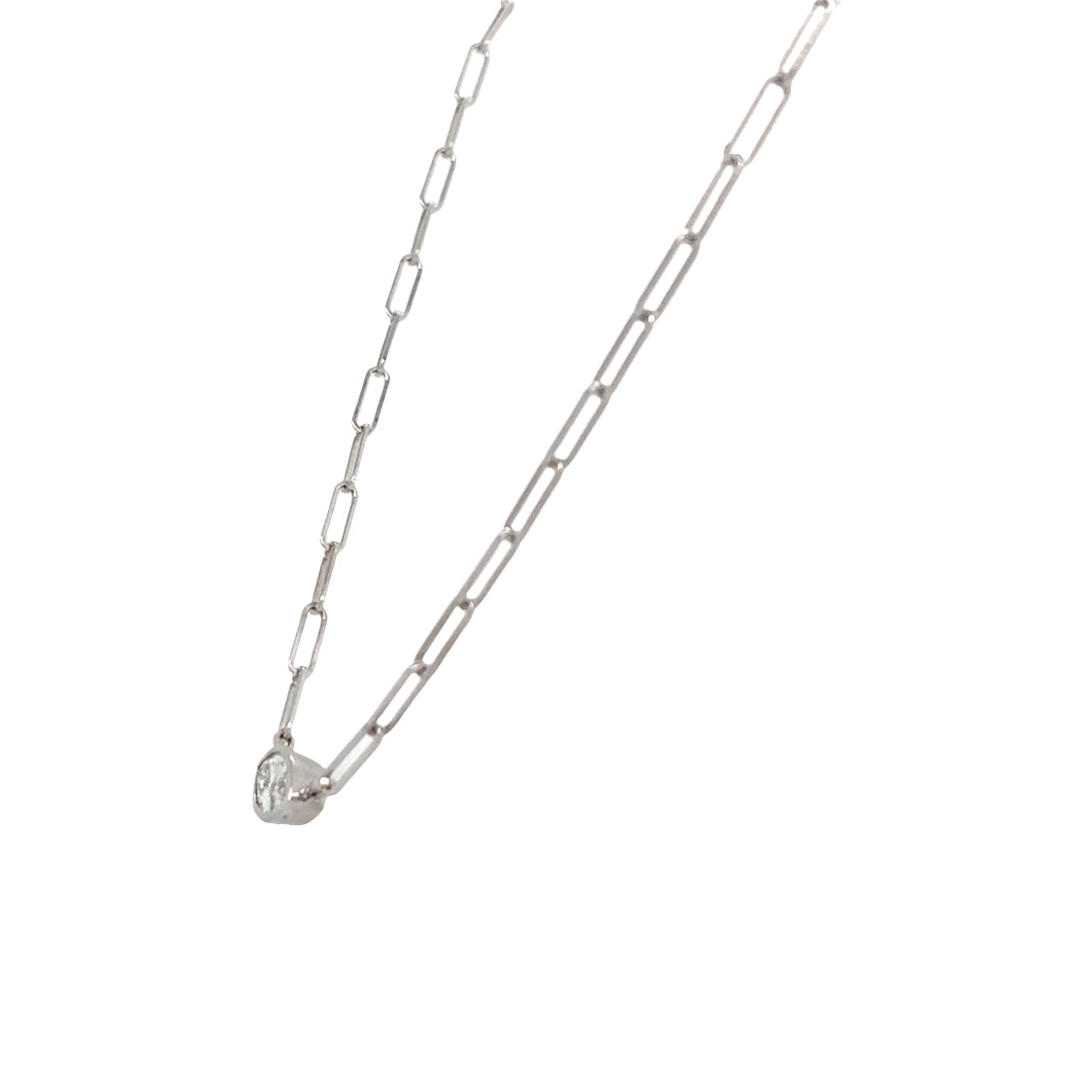 Marquise Shape Diamond Solitaire Necklace with Paperclip Chain in White Gold by B&C