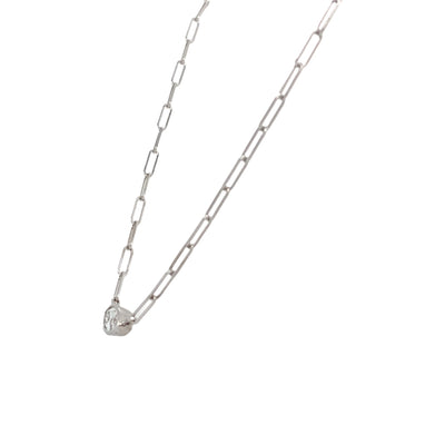 Marquise Shape Diamond Solitaire Necklace with Paperclip Chain in White Gold by B&C