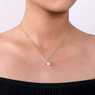 Drop Pearl and Diamond Necklace in White Gold by Gabriel & Co.