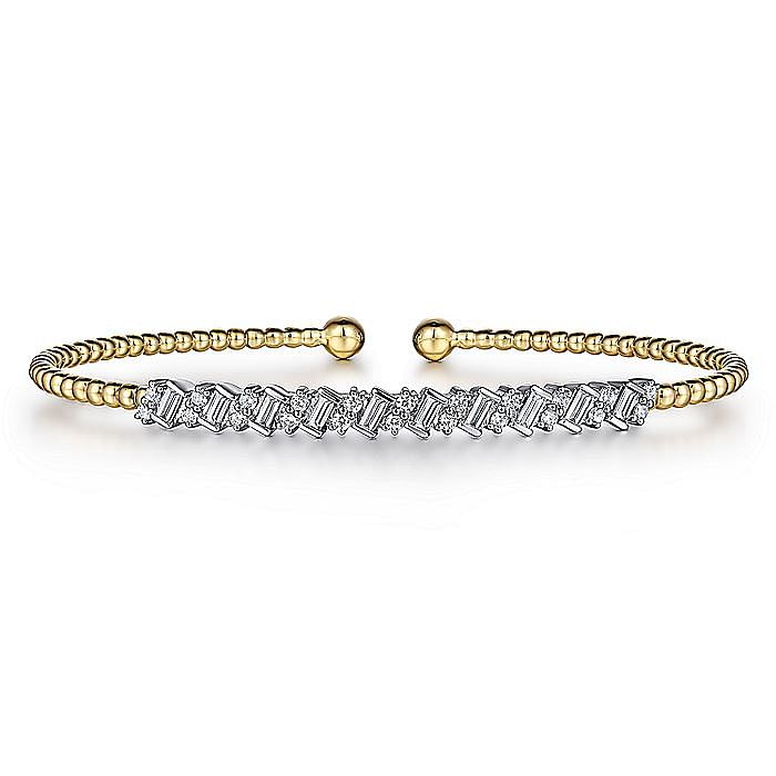 Baguette and Round Diamond Bar Bracelet in Two-Tone Gold by Gabriel & Co.
