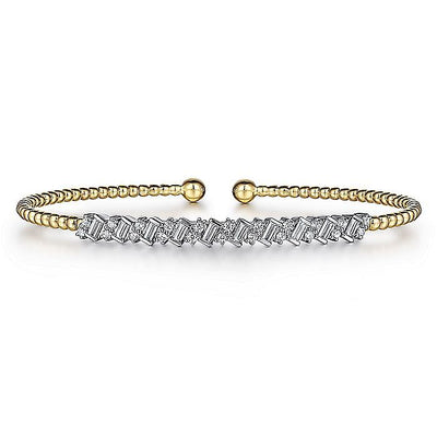 Baguette and Round Diamond Bar Bracelet in Two-Tone Gold by Gabriel & Co.