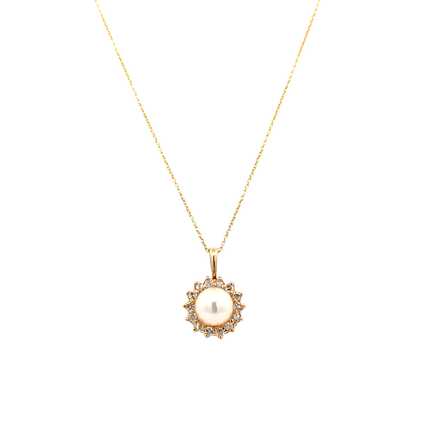 ESTATE Cultured Pearl and Diamond Pendant in Yellow Gold