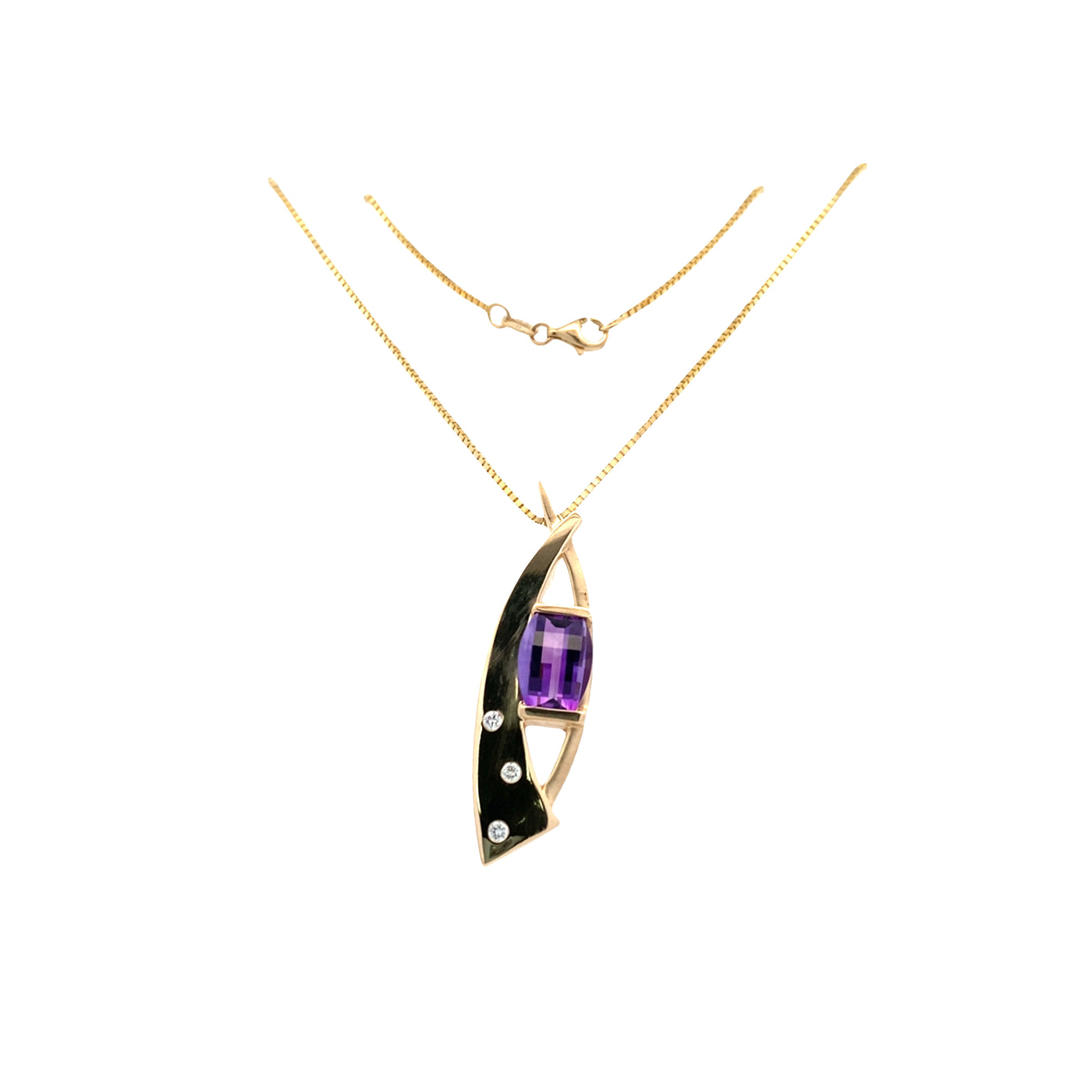 ESTATE Amethyst and Diamond Pendant in Yellow Gold