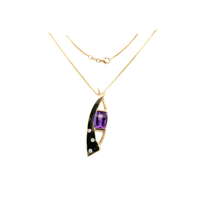 ESTATE Amethyst and Diamond Pendant in Yellow Gold
