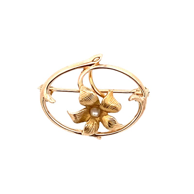 ESTATE Keshi Pearl Pin/Pendant in Yellowo Gold