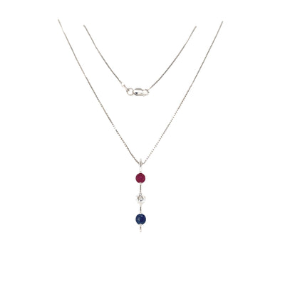 ESTATE Ruby, Diamond, and Sapphire Pendant in White Gold