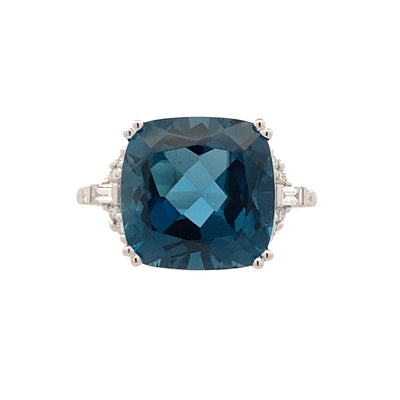 London Blue Topaz and Diamond Ring in White Gold by Allison Kaufman