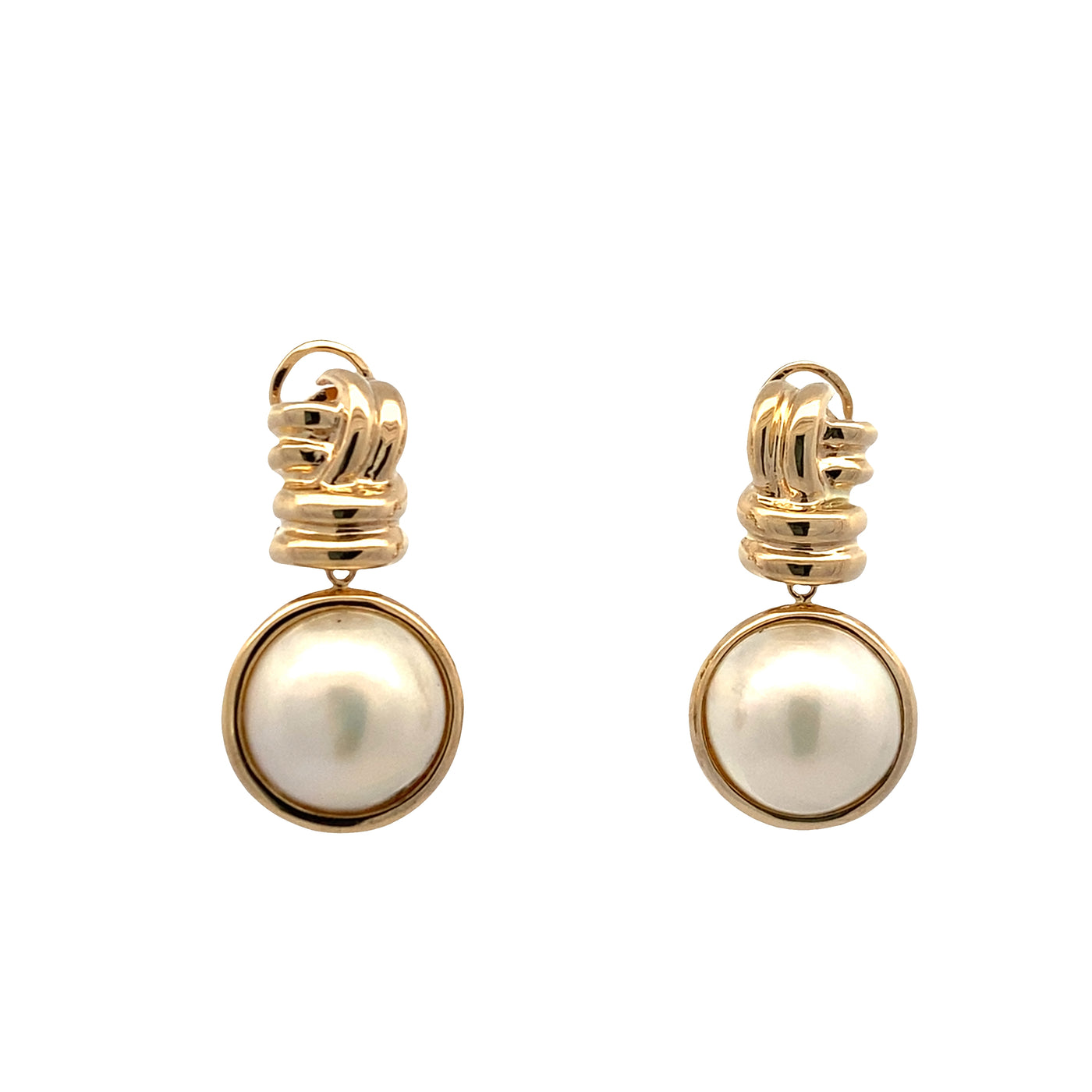 ESTATE Mabe Pearl Earrings in Yellow Gold