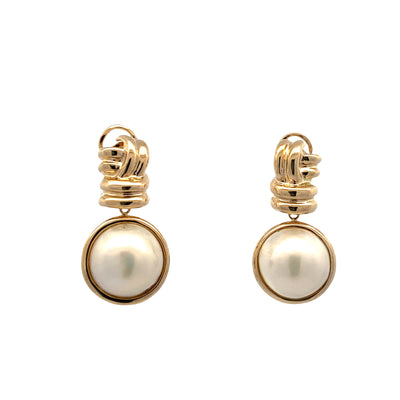 ESTATE Mabe Pearl Earrings in Yellow Gold
