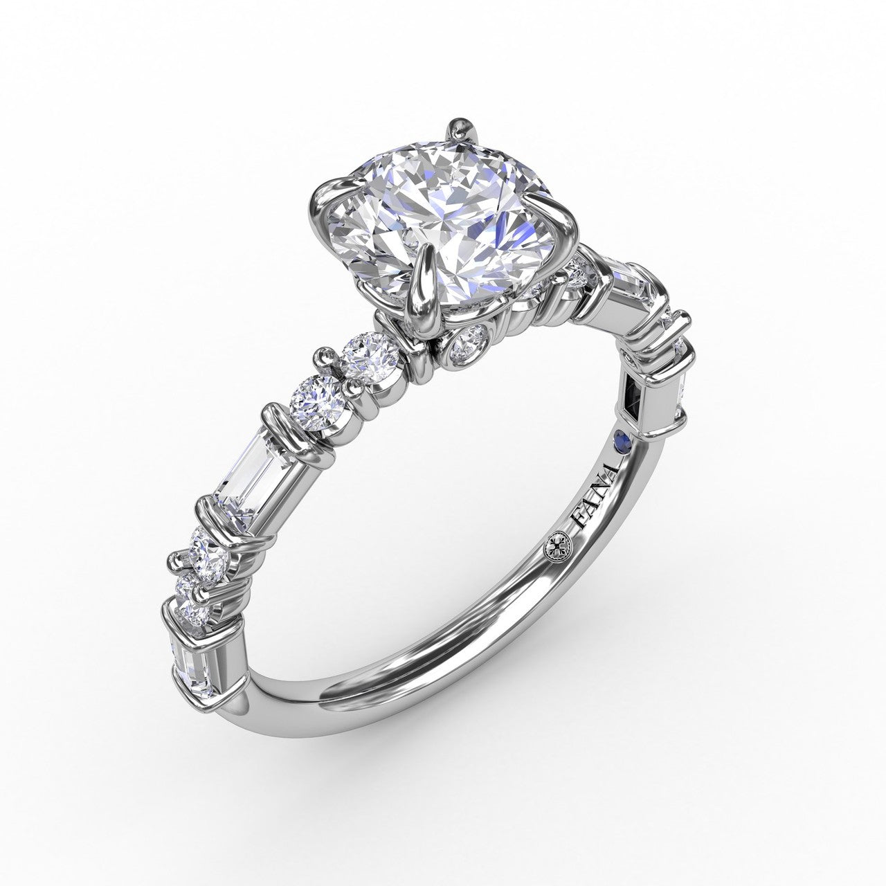 Round Diamond Side Stone Engagement Ring by Fana