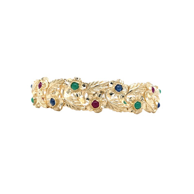 ESTATE Precious Gemstone Leaf Bracelet in Yellow Gold