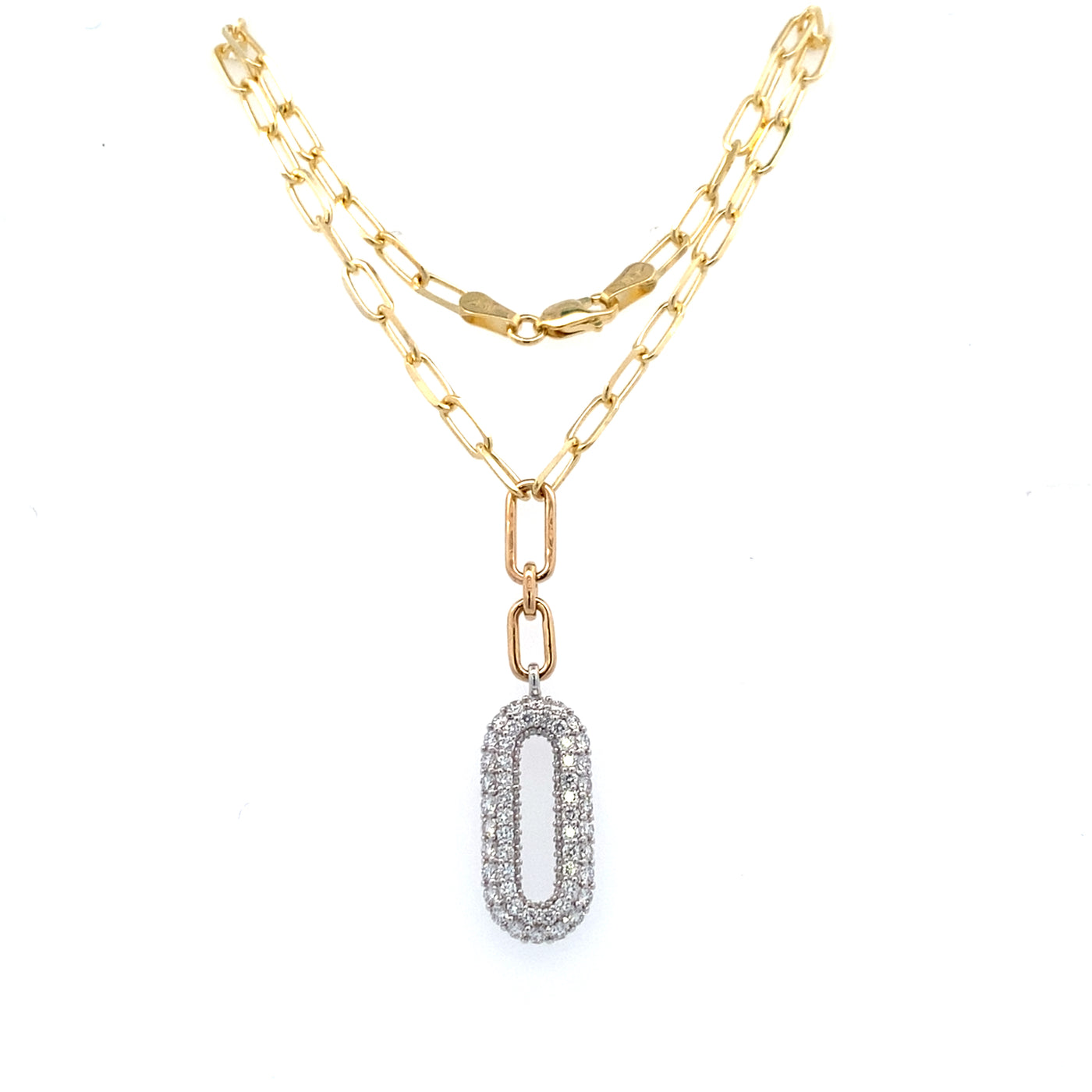 14K Two-Tone Gold .96CTW Diamond Link Necklace, 18"