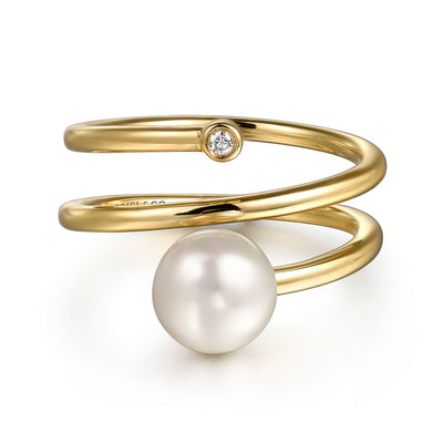 Pearl Bypass Ring in Yellow Gold by Gabriel & Co.