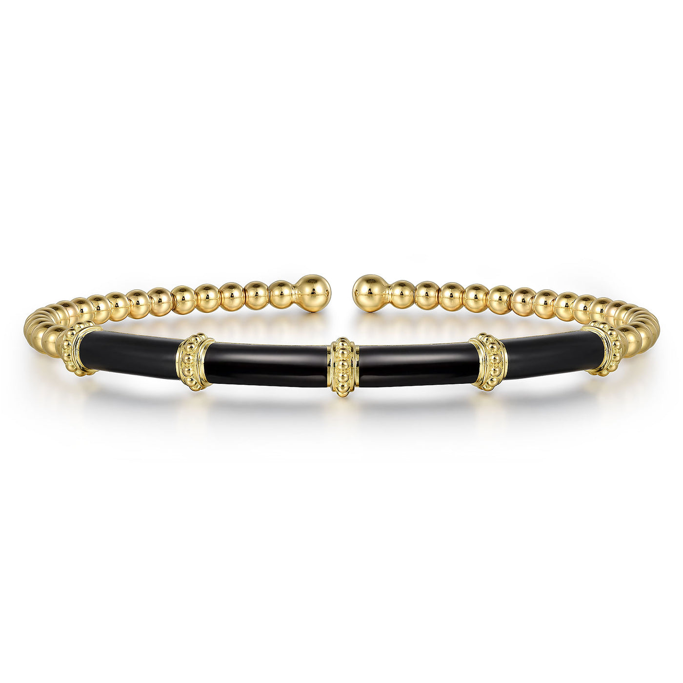 Black Onyx Beaded Bangle in Yellow Gold by Gabriel & Co.