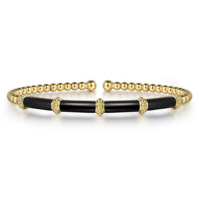 Black Onyx Beaded Bangle in Yellow Gold by Gabriel & Co.