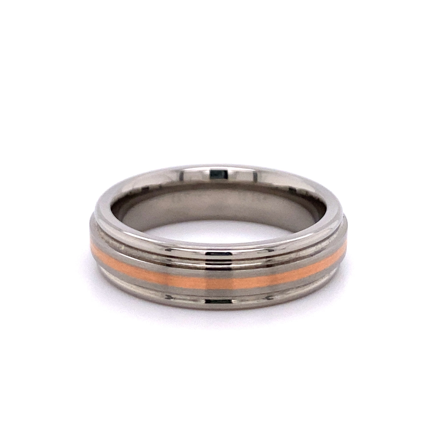 Fancy 6mm Wedding Band in Titanium and Rose Gold