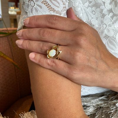 ESTATE Opal and Diamond Ring in Yellow Gold