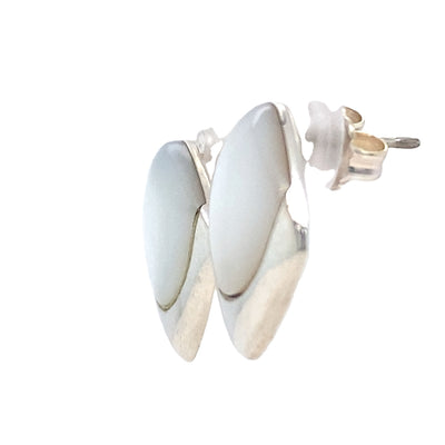White Mother of Pearl Studs in Silver by Kabana