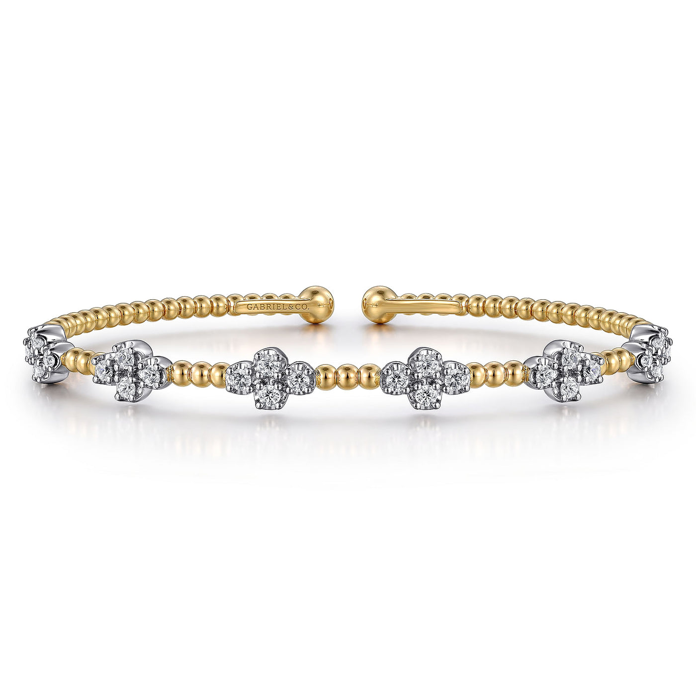 Diamond Clover Beaded Bangle in Yellow Gold by Gabriel & Co.