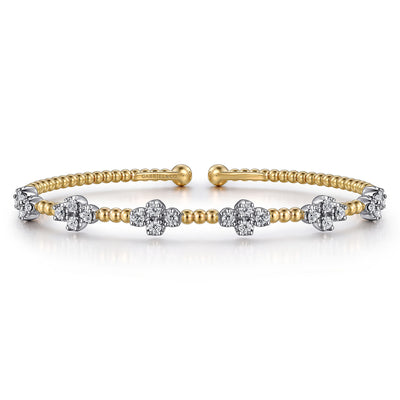 Diamond Clover Beaded Bangle in Yellow Gold by Gabriel & Co.