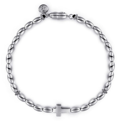 8" Beaded Cross Bracelet in Silver by Gabriel & Co.