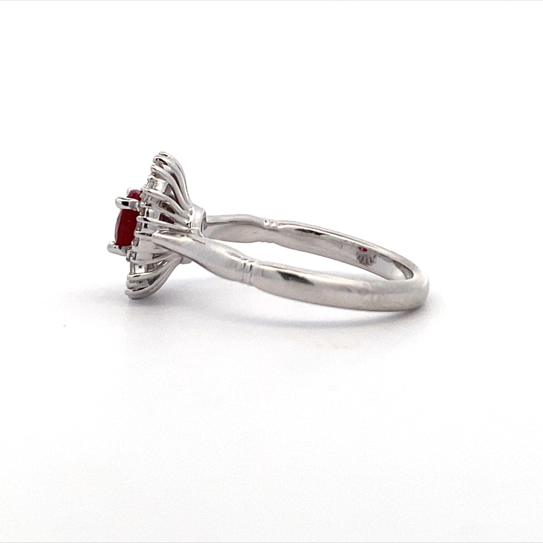 Ruby & Diamond Halo Style Ring in White Gold by B&C