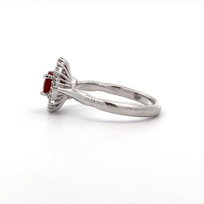 Ruby & Diamond Halo Style Ring in White Gold by B&C
