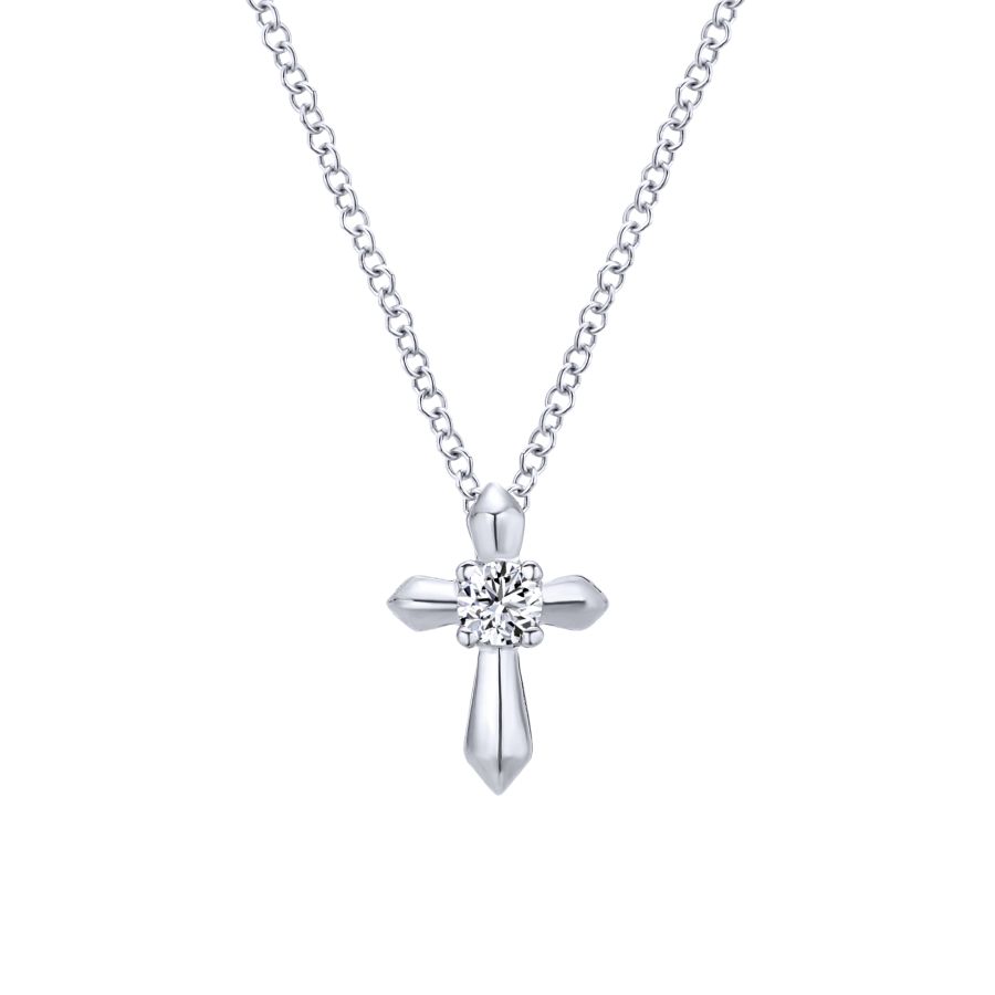 Cubic Zirconia Cross Pendant .22CT with 16" Chain, Sterling Silver