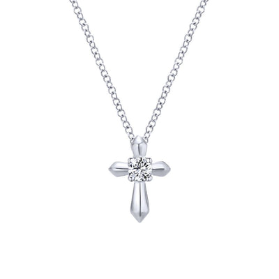 Cubic Zirconia Cross Pendant .22CT with 16" Chain, Sterling Silver
