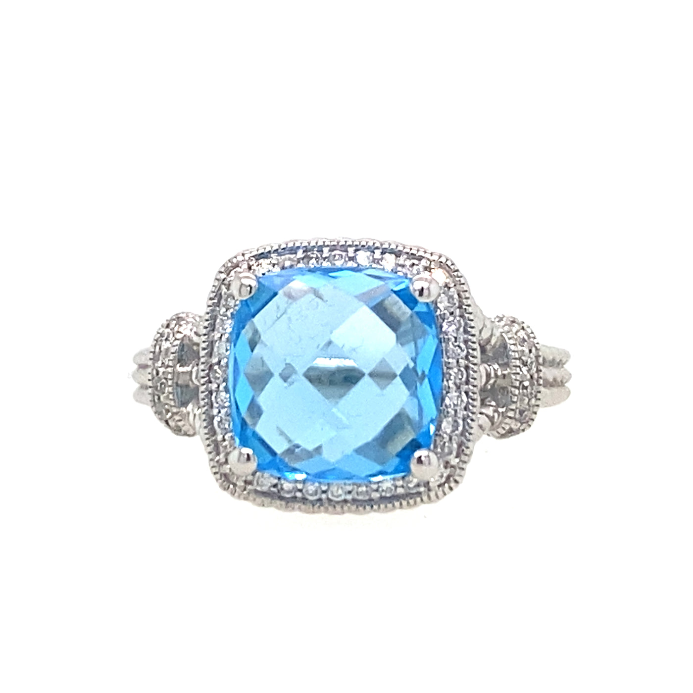 Blue Topaz and Diamond Fashion RIng in White Gold