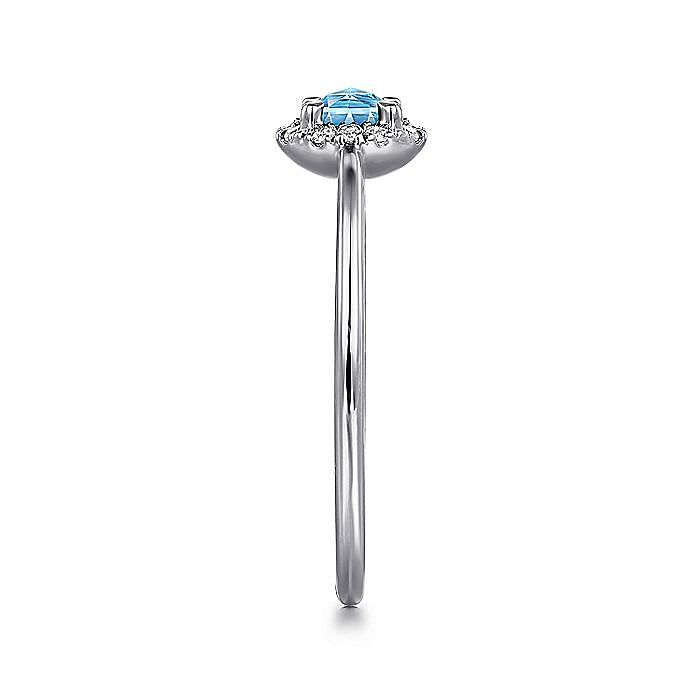 Blue Topaz and Diamond Halo Ring in White Gold by Gabriel & Co.