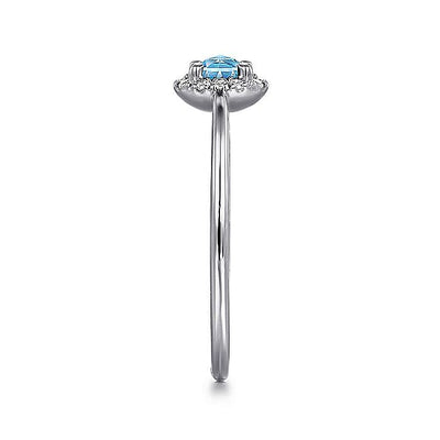 Blue Topaz and Diamond Halo Ring in White Gold by Gabriel & Co.
