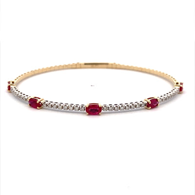 14 Karat Ruby and Diamond Flex Gemstone Bangle Bracelets BCV1029-RU-353