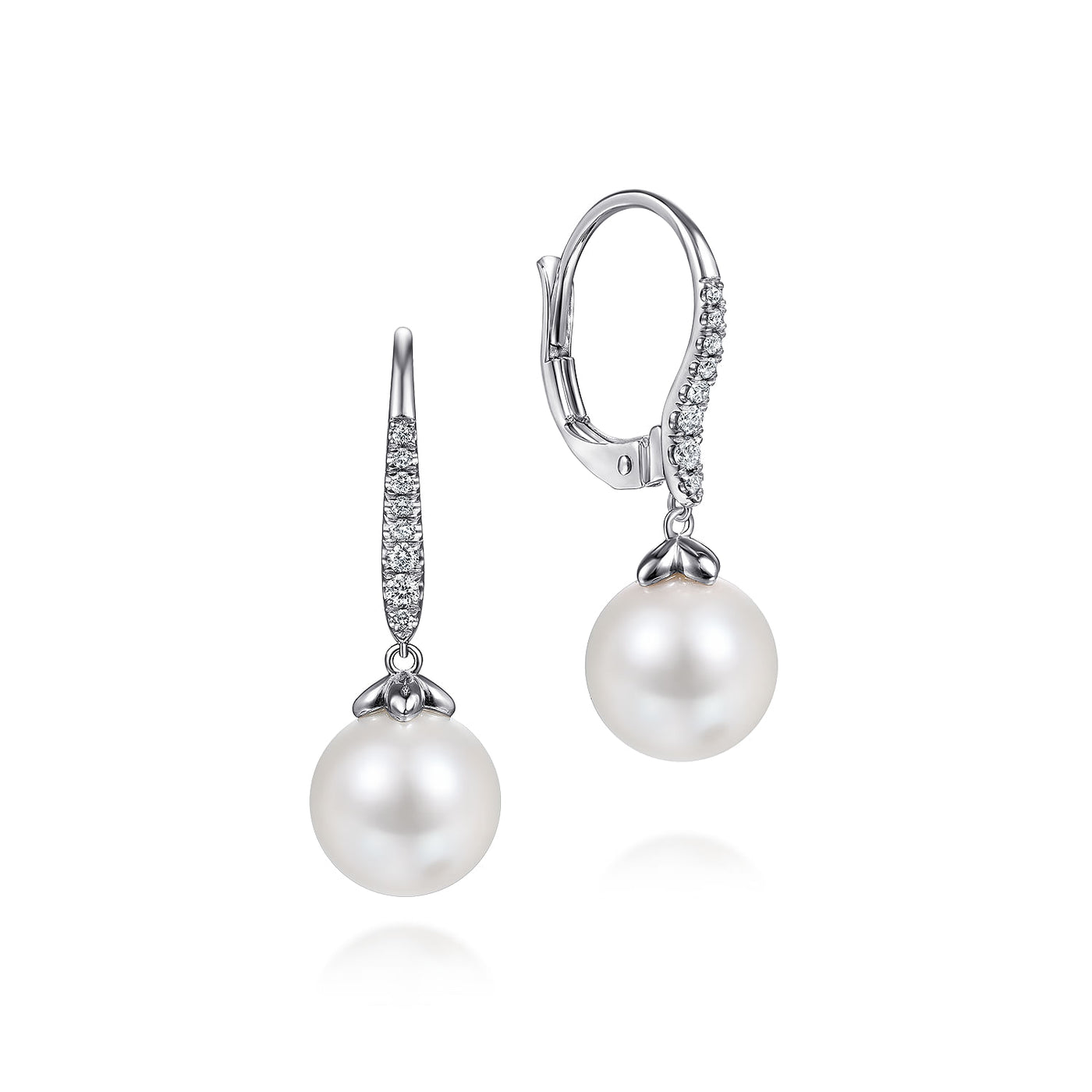 Diamond & Pearl Drop Earrings in White Gold by Gabriel & Co.