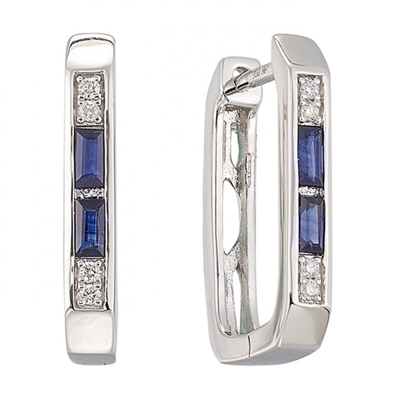 .20CTW Sapphire & .04CTW Diamond Hoop Earrings in 14K White Gold