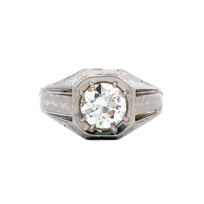 Estate 1 1/2 Carat Old European Diamond Gents Ring in White Gold