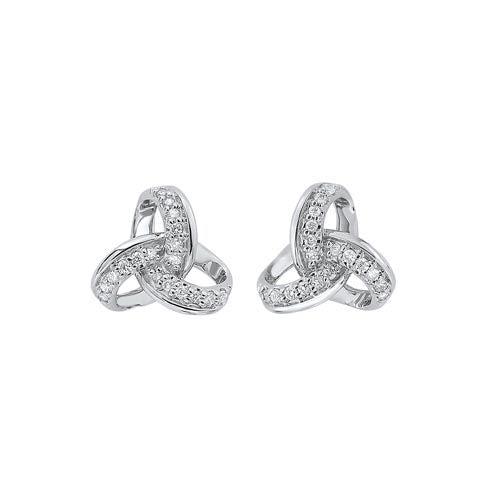 Diamond Ribbon Studs in White Gold