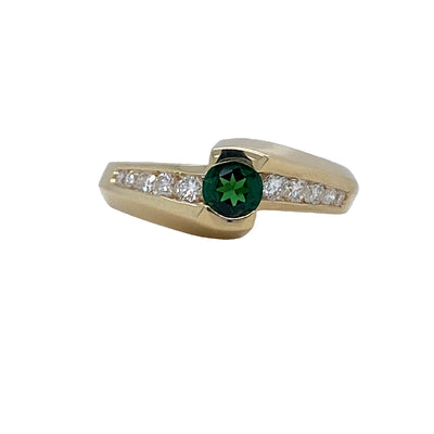 ESTATE Tsavorite Garnet and Diamond Ring in Yellow Gold