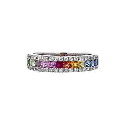 Rainbow Sapphire & Diamond Ring in White Gold