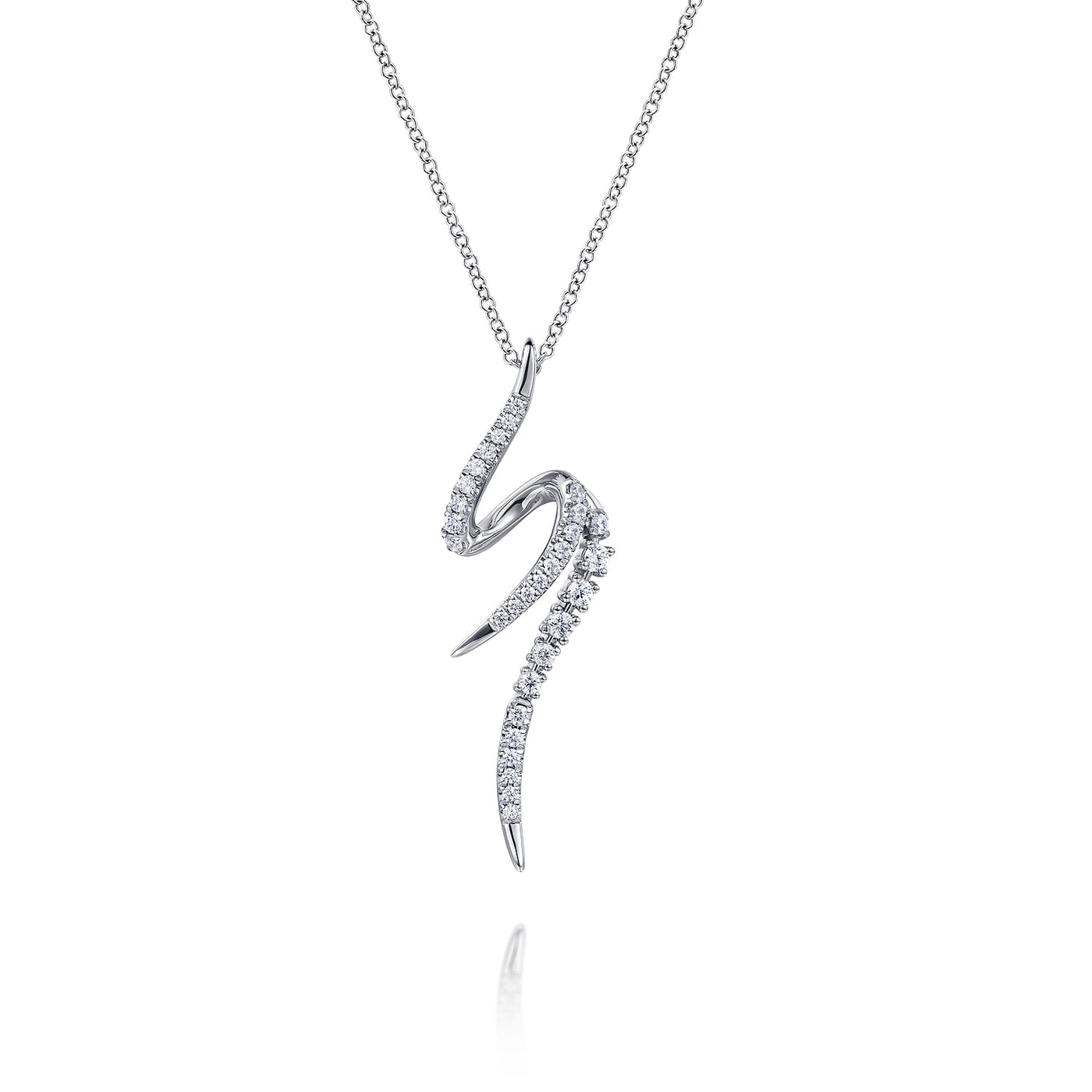 14K White Gold .34CTW Diamond Spike Bypass Drop Pendant by Gabriel & Co. Kaslique