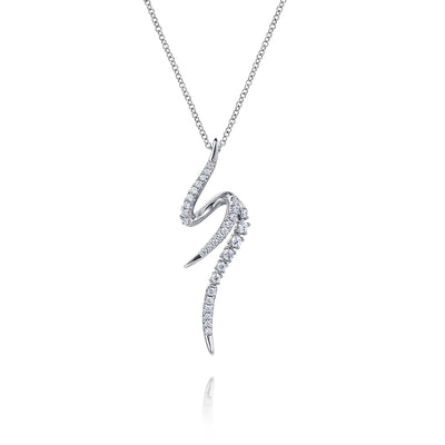14K White Gold .34CTW Diamond Spike Bypass Drop Pendant by Gabriel & Co. Kaslique