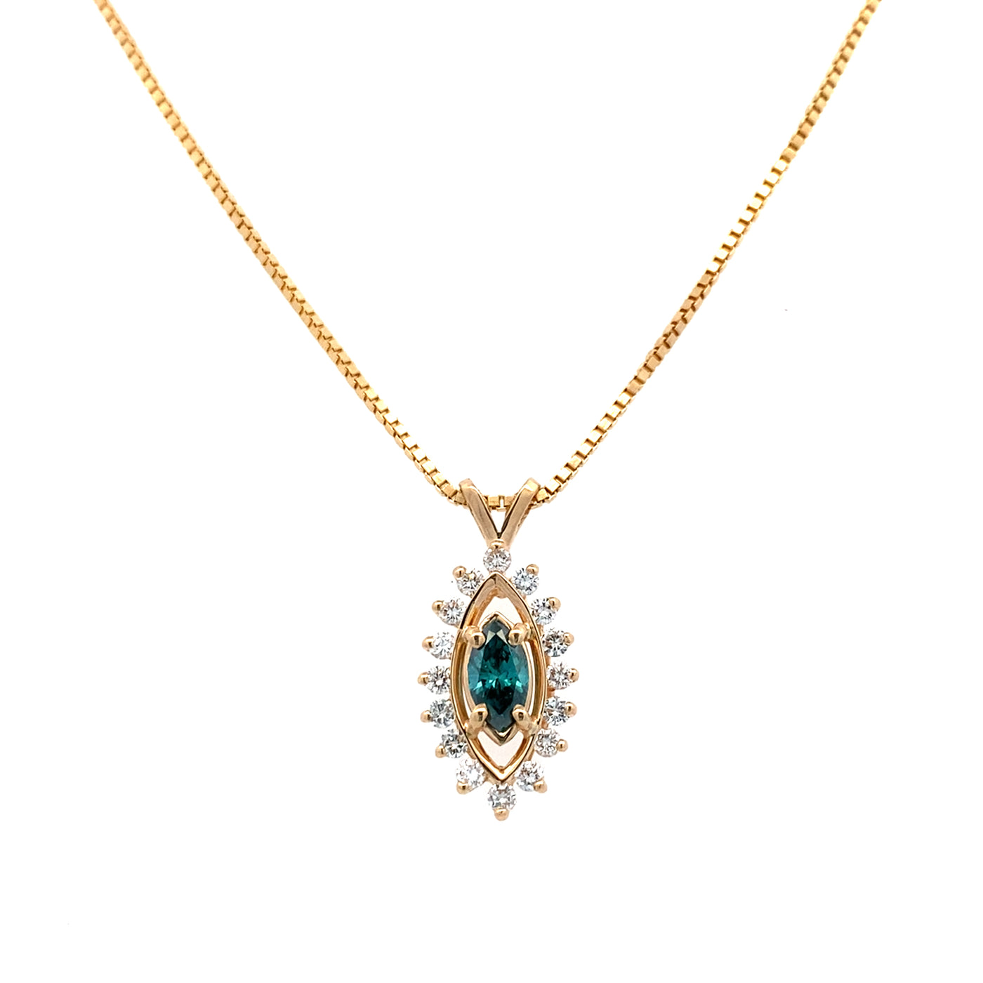 ESTATE Blue and White Diamond Pendant in Yellow Gold