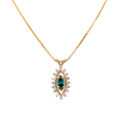 ESTATE Blue and White Diamond Pendant in Yellow Gold