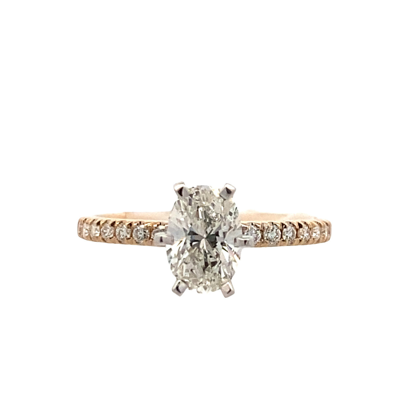 Oval Diamond Side Stone Engagement Ring in Two-Tone Gold by B&C