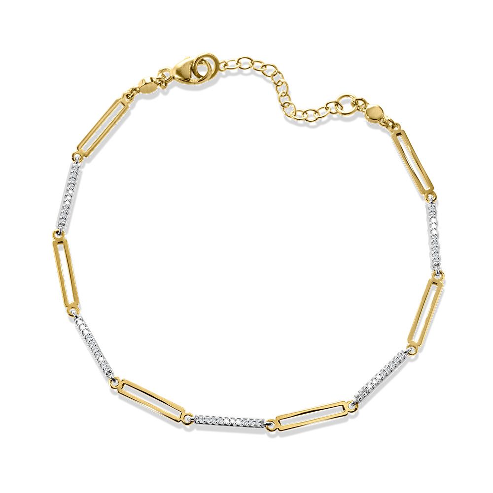 Diamond Paperclip Bracelet in Two-Tone Gold