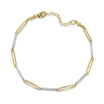 Diamond Paperclip Bracelet in Two-Tone Gold
