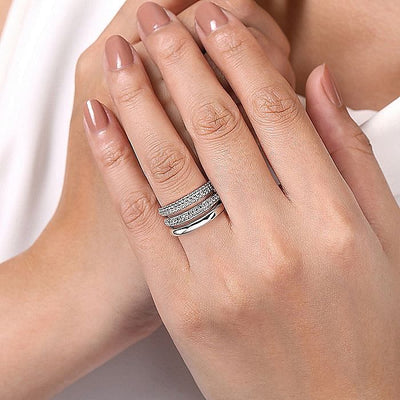 White Sapphire Bujukan Band in Silver by Gabriel & Co.