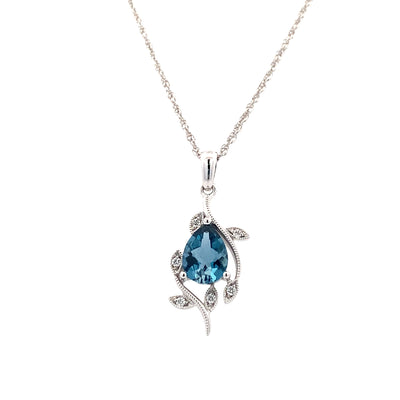 London Blue Topaz and Diamond Pendant in White Gold by Allison Kaufman